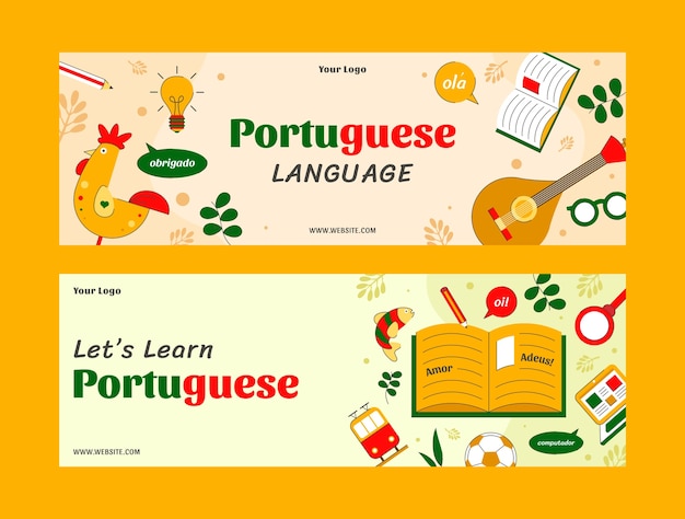 Free vector hand drawn portuguese language horizontal banner