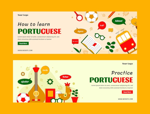 Free vector hand drawn portuguese language horizontal banner