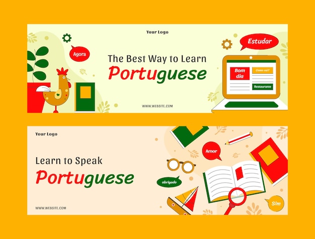 Hand drawn portuguese language horizontal banner