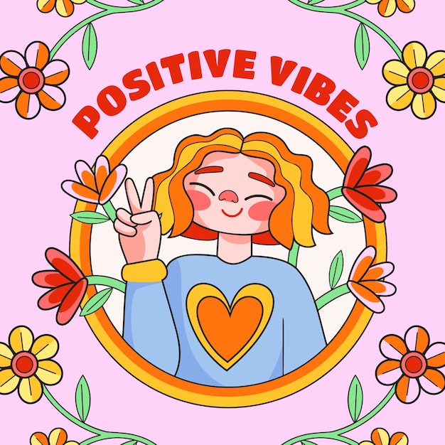 Vettore gratuito illustrazione di vibrazioni positive disegnate a mano