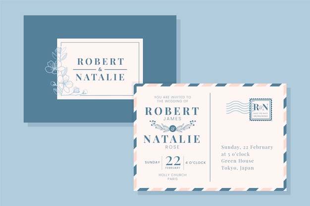 Free vector hand drawn postcard wedding invitations