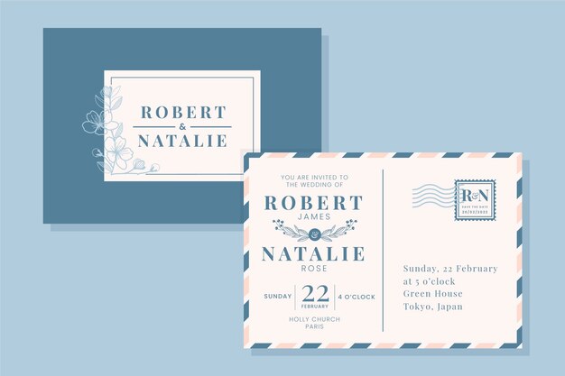 Hand drawn postcard wedding invitations