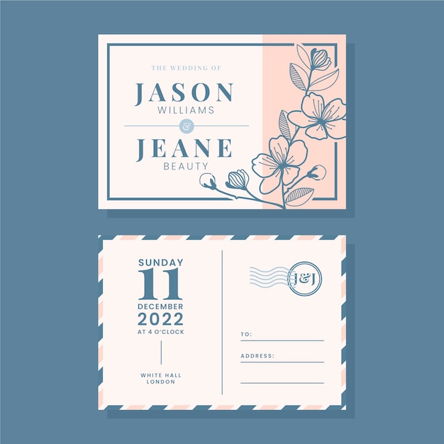 Free vector hand drawn postcard wedding invitations