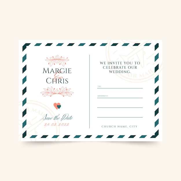 Free vector hand drawn postcard wedding invitations