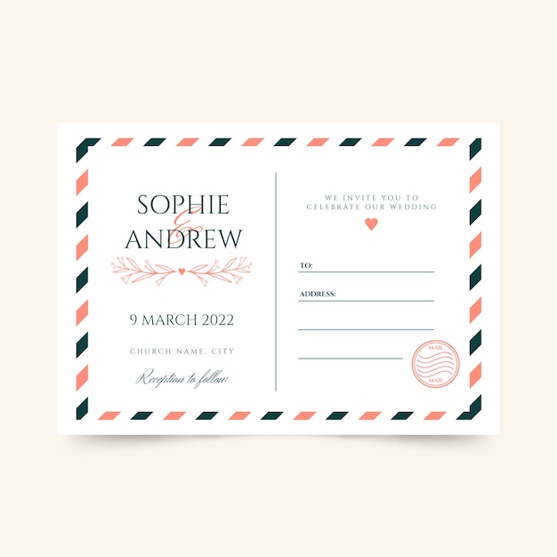 Hand drawn postcard wedding invitations