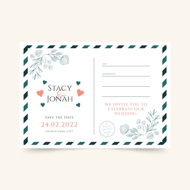 Free vector hand drawn postcard wedding invitations