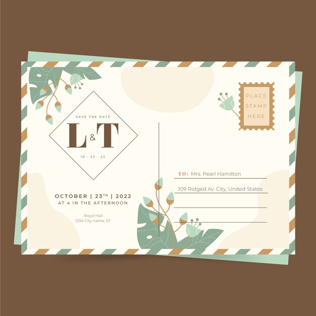 hand drawn postcard wedding invitations
