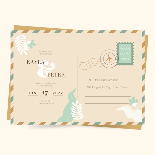 Hand drawn postcard wedding invitations