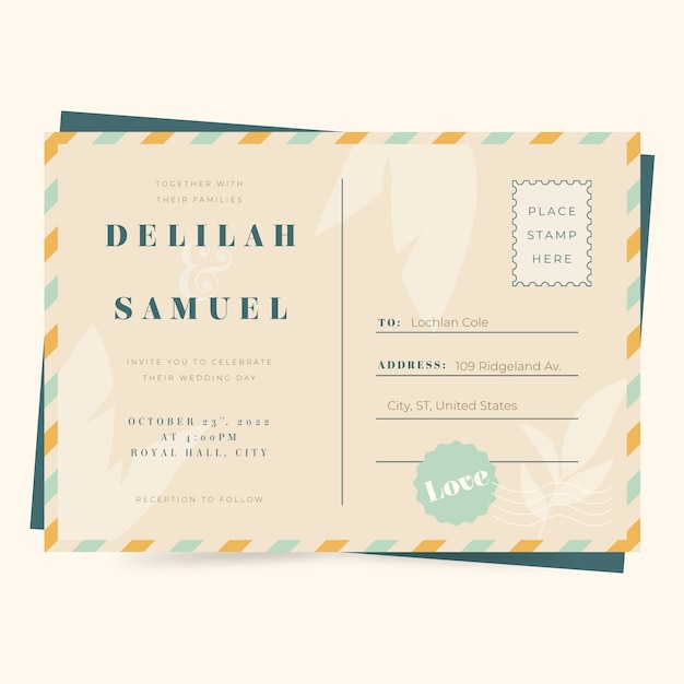 Free vector hand drawn postcard wedding invitations