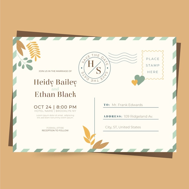 Free vector hand drawn postcard wedding invitations