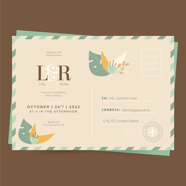 hand drawn postcard wedding invitations