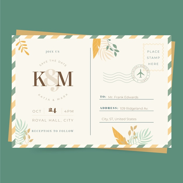 Free vector hand drawn postcard wedding invitations