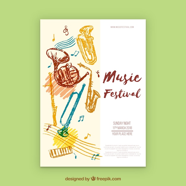 Vettore gratuito concetto di poster disegnato a mano per la festa di musica