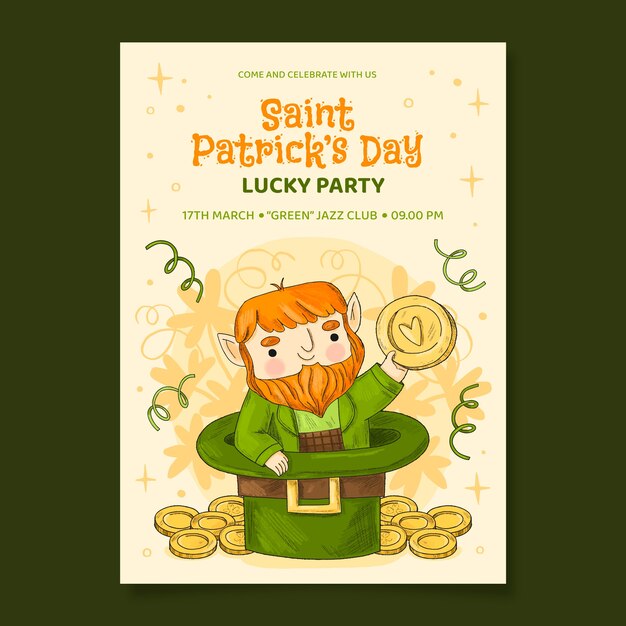 Hand drawn poster template for st patrick's day celebration