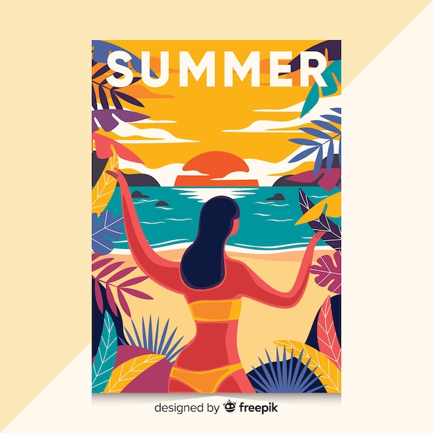 Free vector hand drawn poster with summer illustration