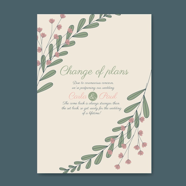 Free vector hand drawn postponed wedding card template