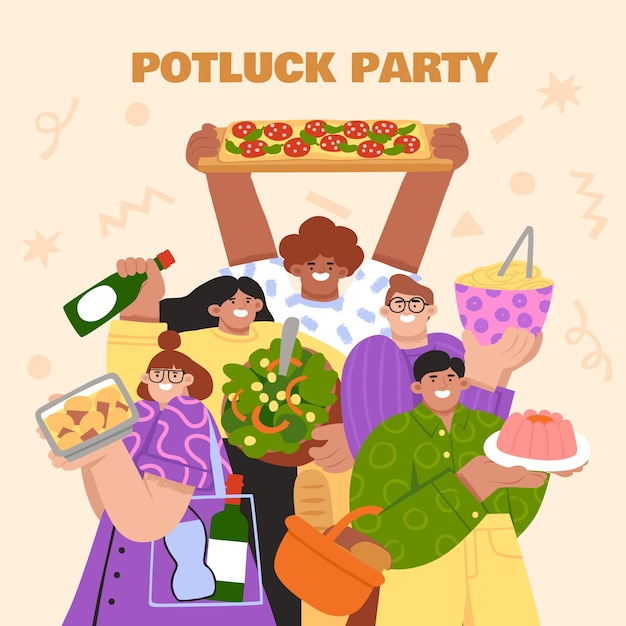 무료 벡터 손으로 그린 potluck 그림