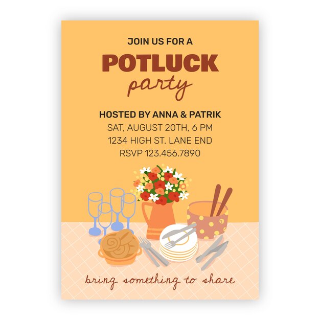 Invito di potluck disegnato a mano