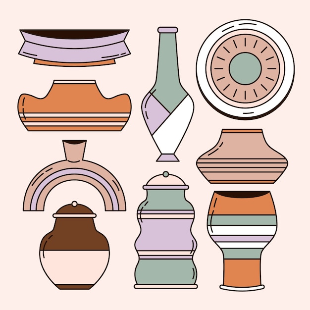 Free vector hand drawn pottery collection element