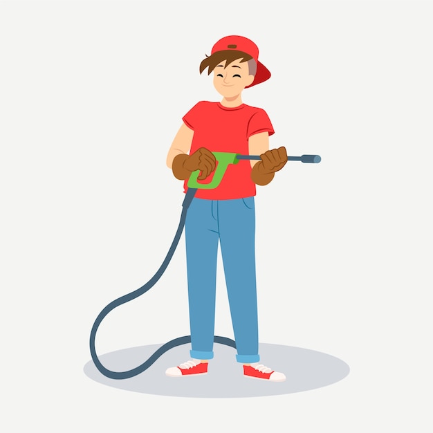 Hand drawn power washing cartoon illustration