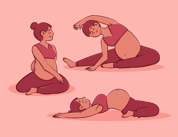 Hand drawn pregnancy yoga collection