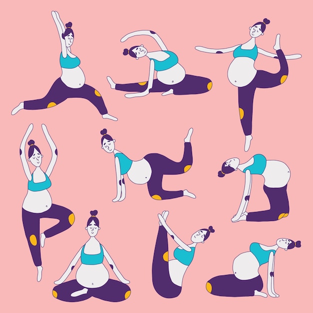 Collezione di yoga in gravidanza disegnata a mano