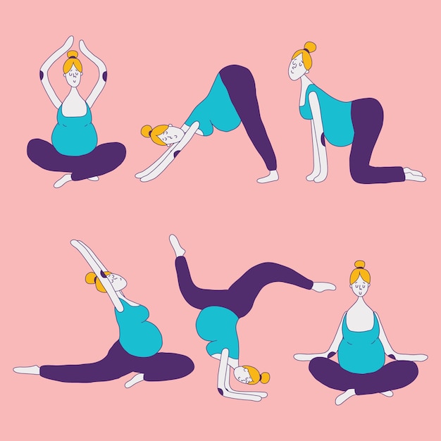 Free vector hand drawn pregnancy yoga collection