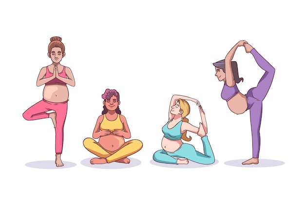 Free vector hand drawn pregnancy yoga collection