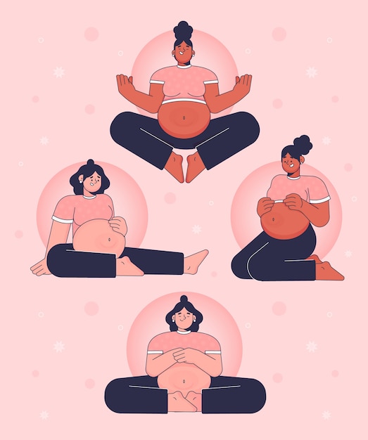 Free vector hand drawn pregnancy yoga set