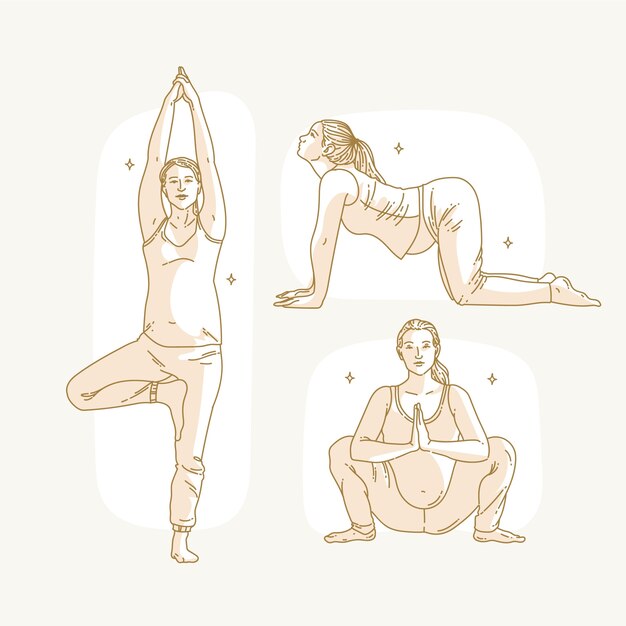 Hand drawn pregnant women doing yoga pack