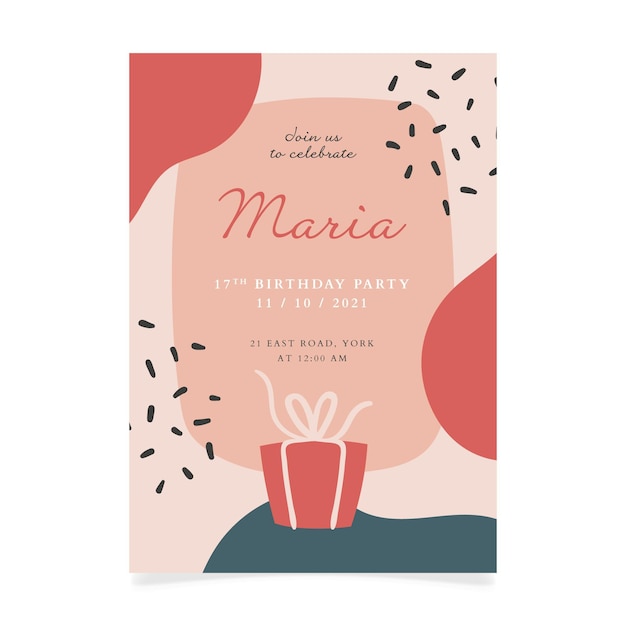 Free vector hand drawn present birthday invitation template