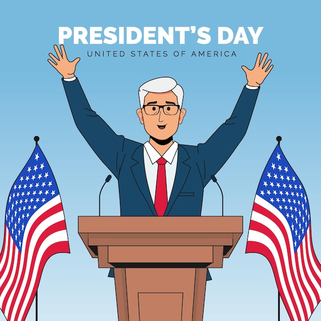 無料ベクター 男と手描きの大統領の日のプロモーション