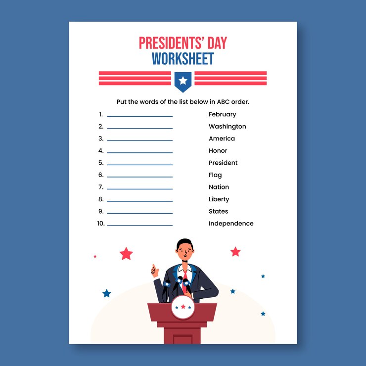 मुफ़्त वेक्टर hand-drawn presidents day worksheet