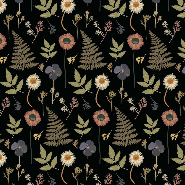 Free vector hand drawn pressed flowers pattern