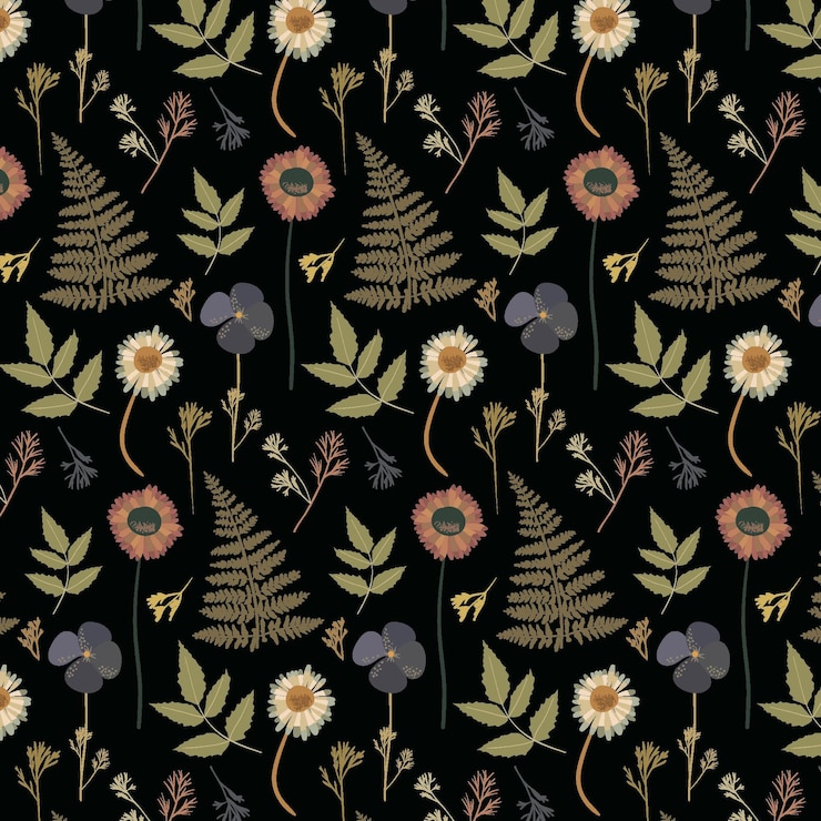 Free Vector hand drawn pressed flowers pattern