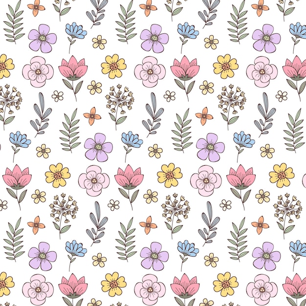 Hand drawn pressed flowers pattern