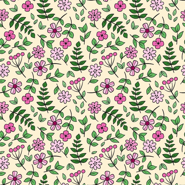 Hand drawn pressed flowers pattern