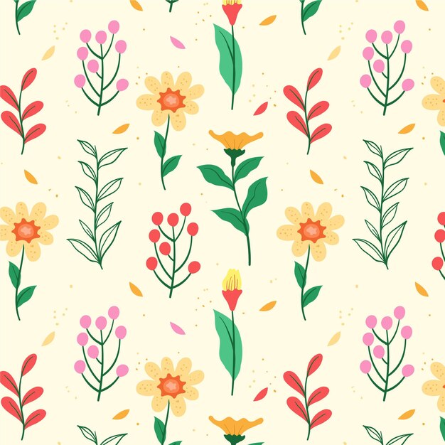 Hand drawn pressed flowers pattern