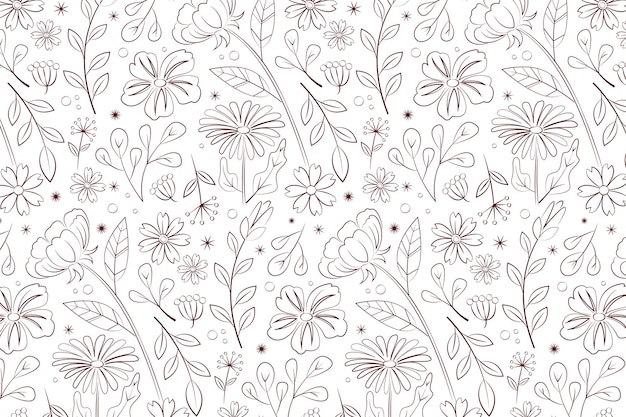 Hand drawn pressed flowers pattern