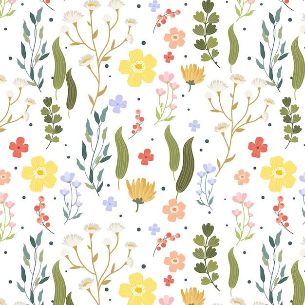 Hand drawn pressed flowers pattern