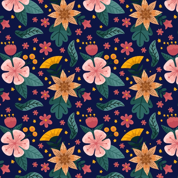 Free vector hand drawn pressed flowers pattern