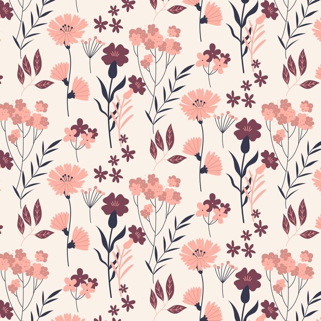 Hand drawn pressed flowers pattern