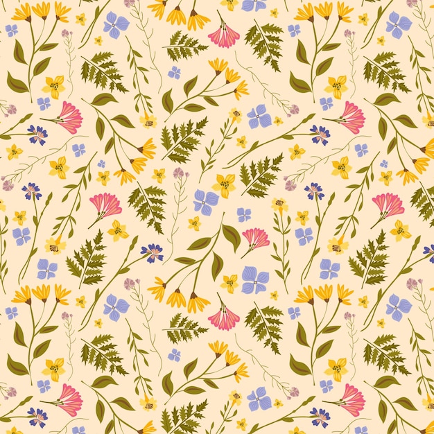 Hand drawn pressed flowers pattern