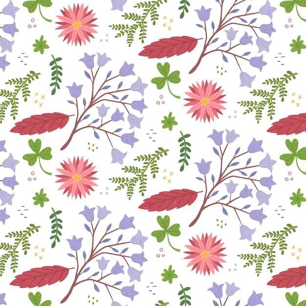 Free vector hand drawn pressed flowers pattern