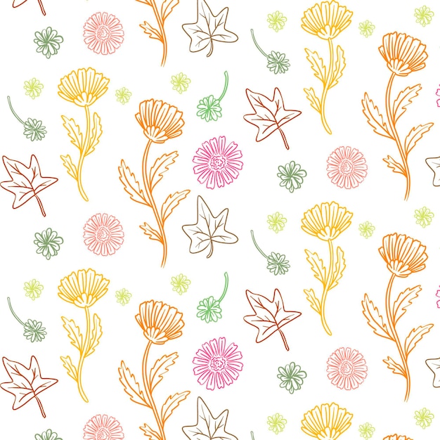 Hand drawn pressed flowers pattern