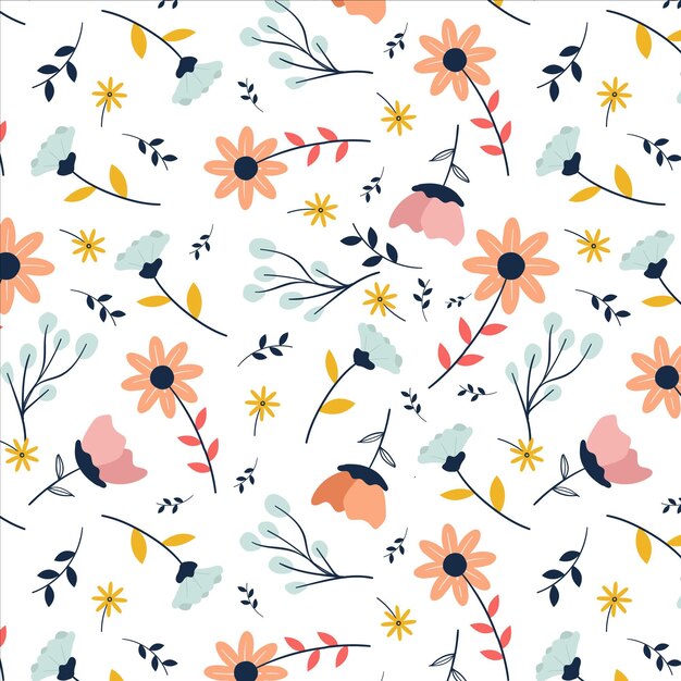 Hand drawn pressed flowers pattern