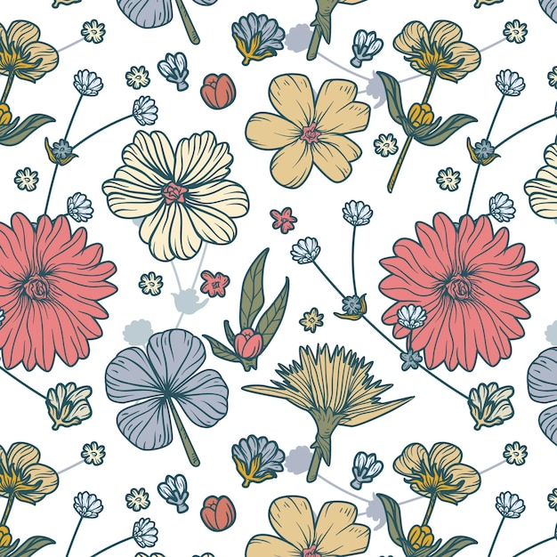 Hand drawn pressed flowers pattern