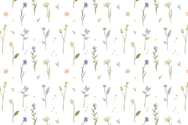 Hand Drawn Pressed Flowers Pattern