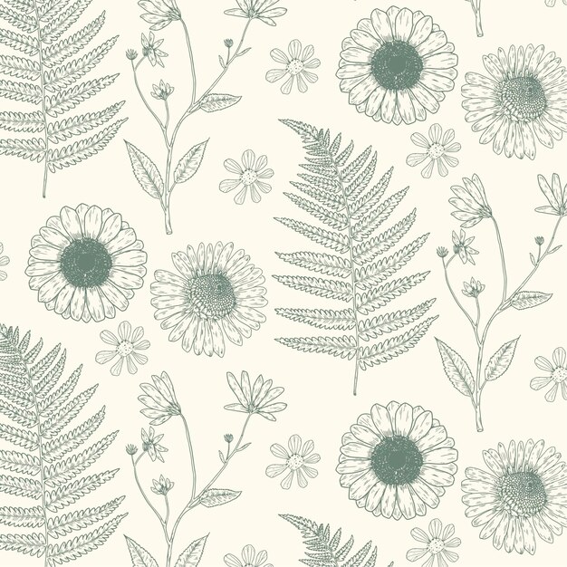 Hand drawn pressed flowers pattern