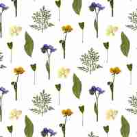 Free vector hand drawn pressed flowers pattern